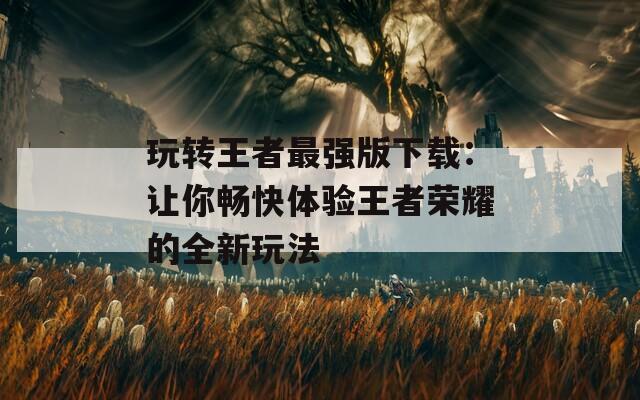 玩转王者最强版下载：让你畅快体验王者荣耀的全新玩法