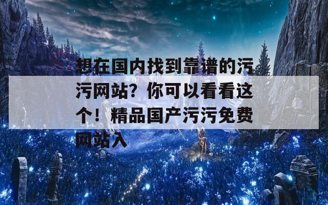 想在国内找到靠谱的污污网站？你可以看看这个！精品国产污污免费网站入