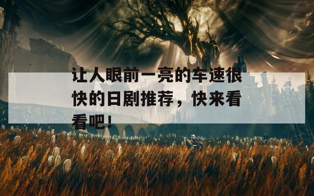 让人眼前一亮的车速很快的日剧推荐，快来看看吧！