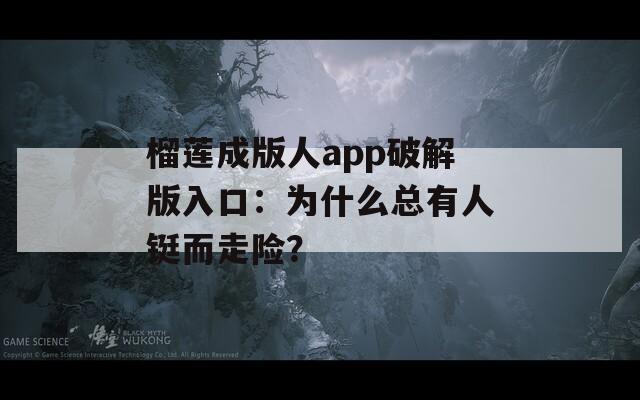 榴莲成版人app破解版入口：为什么总有人铤而走险？